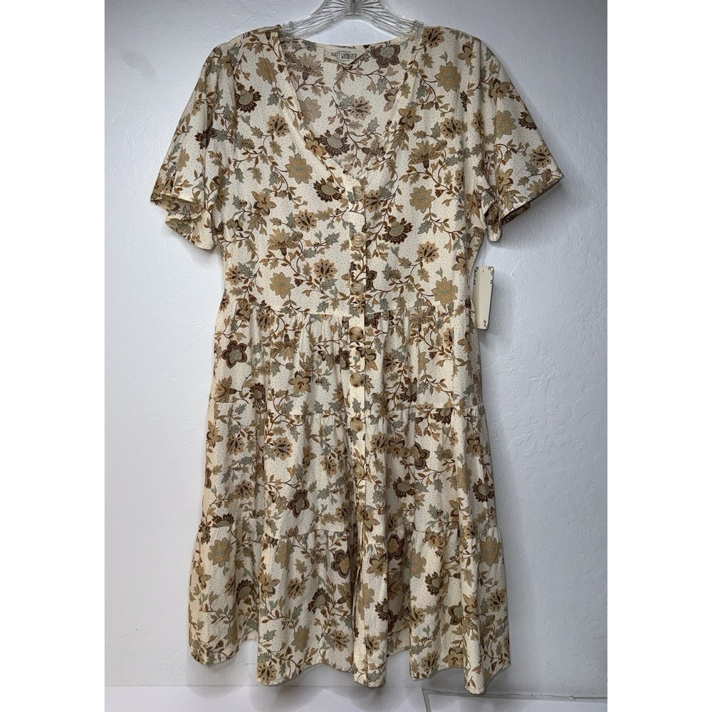 Sweet Wanderer Womans‎ Floral Dress Size M Cream Button Down Prairie Cottagecore